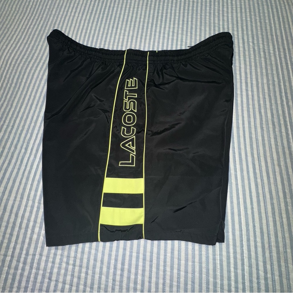 Lacoste Comfort-Fit Logo Embroidered Shorts Size 7 XXL Black‎ Flashy Yellow